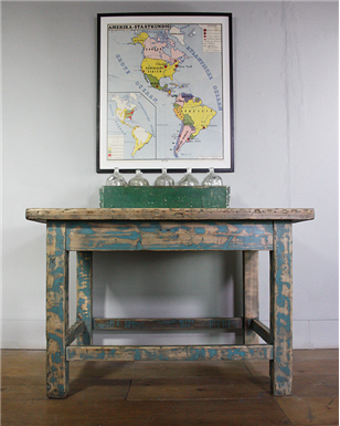 Blue painted Distressed Work Table