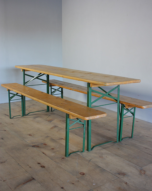 yellow folding tables and benches