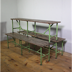 green metal benches