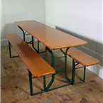 German Folding Tables and Benches - Brown tops with Green legs
