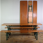 German Folding Tables and Benches - Brown tops with Green legs